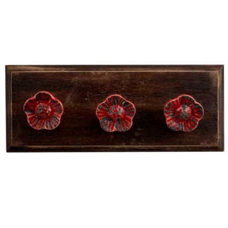Red Daffodils Ceramic Etched Wooden Hooks